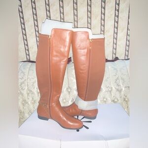 ISAAC MIZRAHI LIGHT BROWN LEATHER KNEE HIGH BOOTS